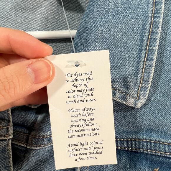 Susan Graver High Stretch Denim Long Jean Jacket Bleached Denim Large Petite - Picture 11 of 11